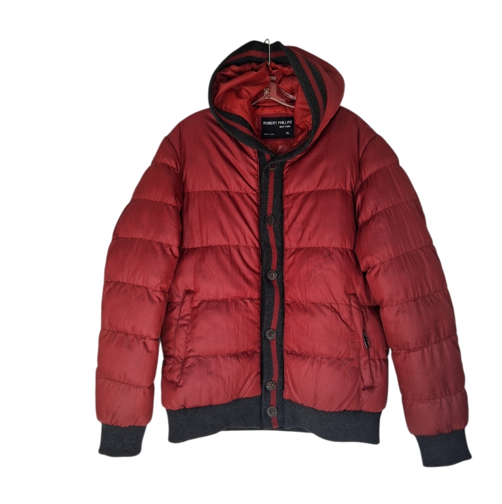 Robert Phillipe Men's Hooded Puffer Jacket Size XL Maroon - Picture 4 of 9